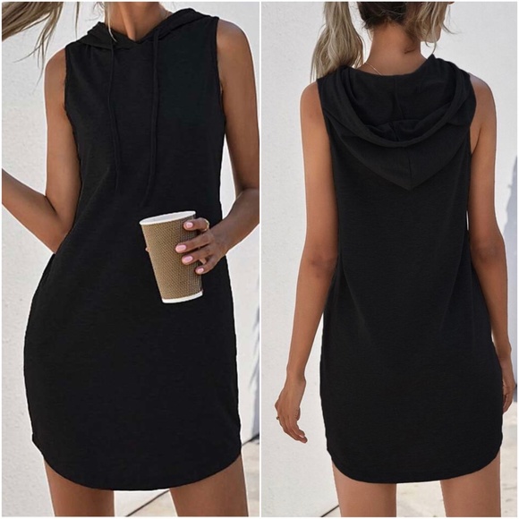 Cozy Grey Minimalist Sleeveless Hoodie Casual Dress - Picture 2 of 4